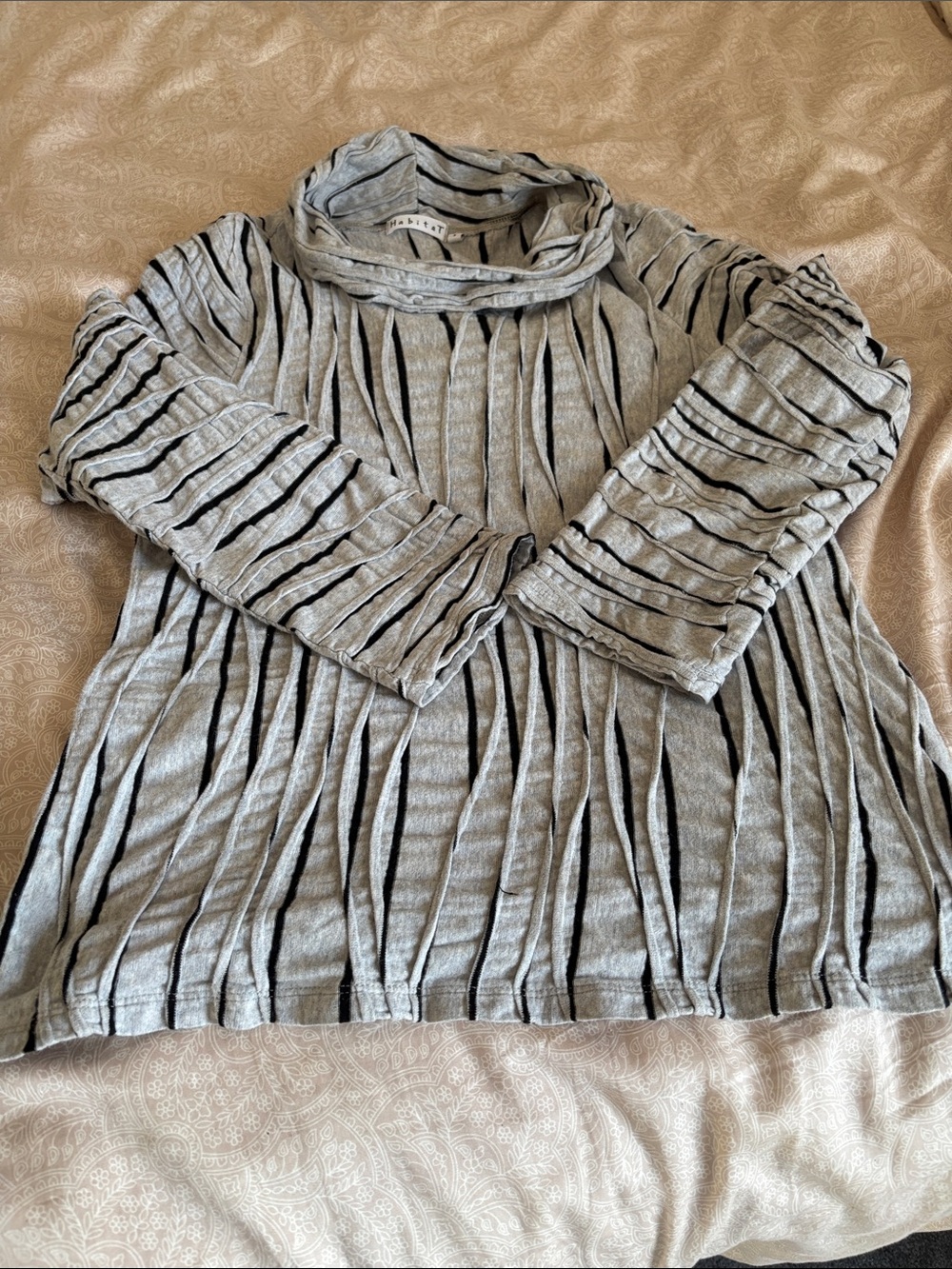 Habitat Gray and Black Striped Cowl Neck Long Sleeve Top